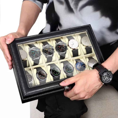 12-Slot PU Leather Watch Box – Elegant Display & Storage Case