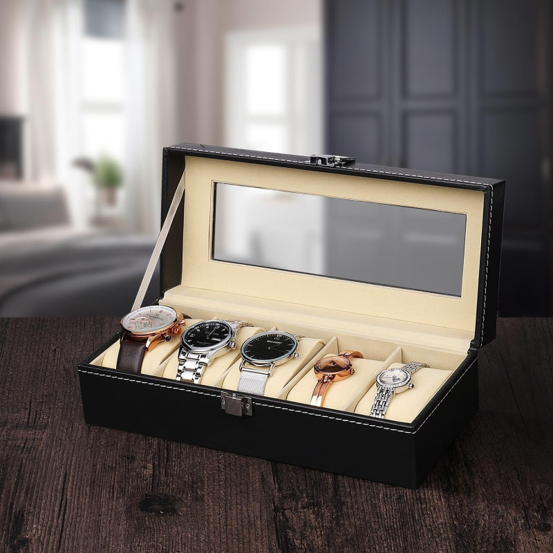 5-Slot PU Leather Watch Box – Elegant Display & Storage Case