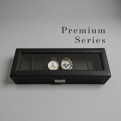 Premium Luxury Black PU Leather Watch Case – 6 Slot (Leather Finish) with Key Lock