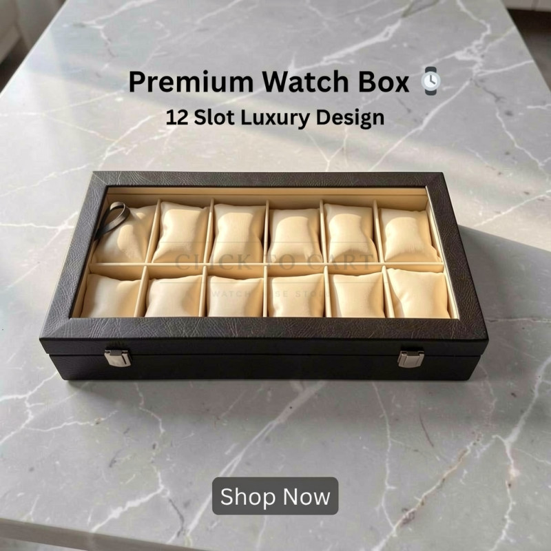 12 Slot Luxury Watch Organizer Box with Glass Display – Big-Pillow Classic Black