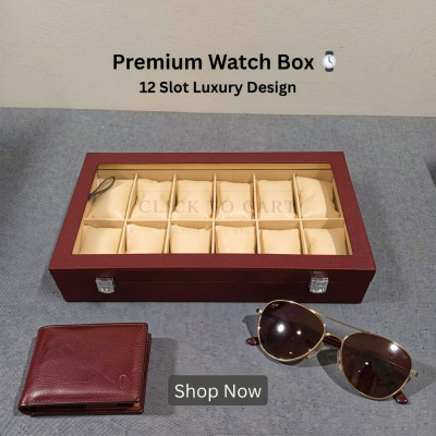 12 Slot Luxury Watch Organizer Box with Glass Display – Big-Pillow Mahogany Brown