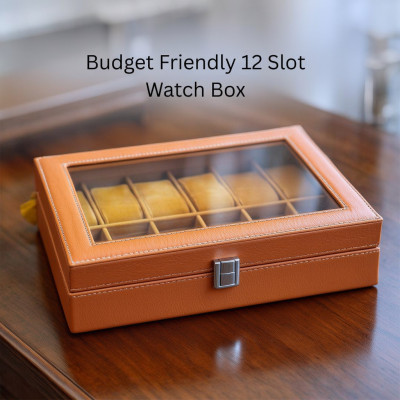 Budget Friendly Watch Box – 12 Slot Display Case - Tan Brown