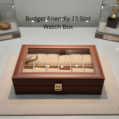 Budget Friendly Watch Box – 12 Slot Display Case - Brown