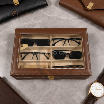 Luxury 6-Slot PU Leather Sunglasses Display Box - Brown Color