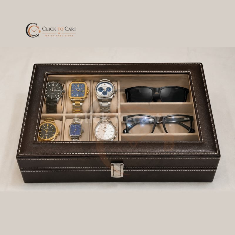 Luxury 6-Watch & 3-Sunglasses Organizer Box – PU Leather Storage Case