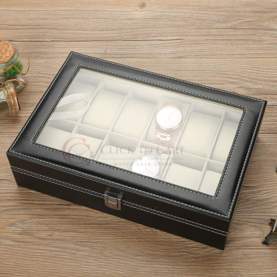 12-Slot PU Leather Watch Box – Elegant Display & Storage Case