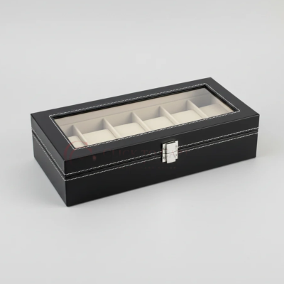 Luxury 6-Slot Watch Box Organizer with Glass Lid